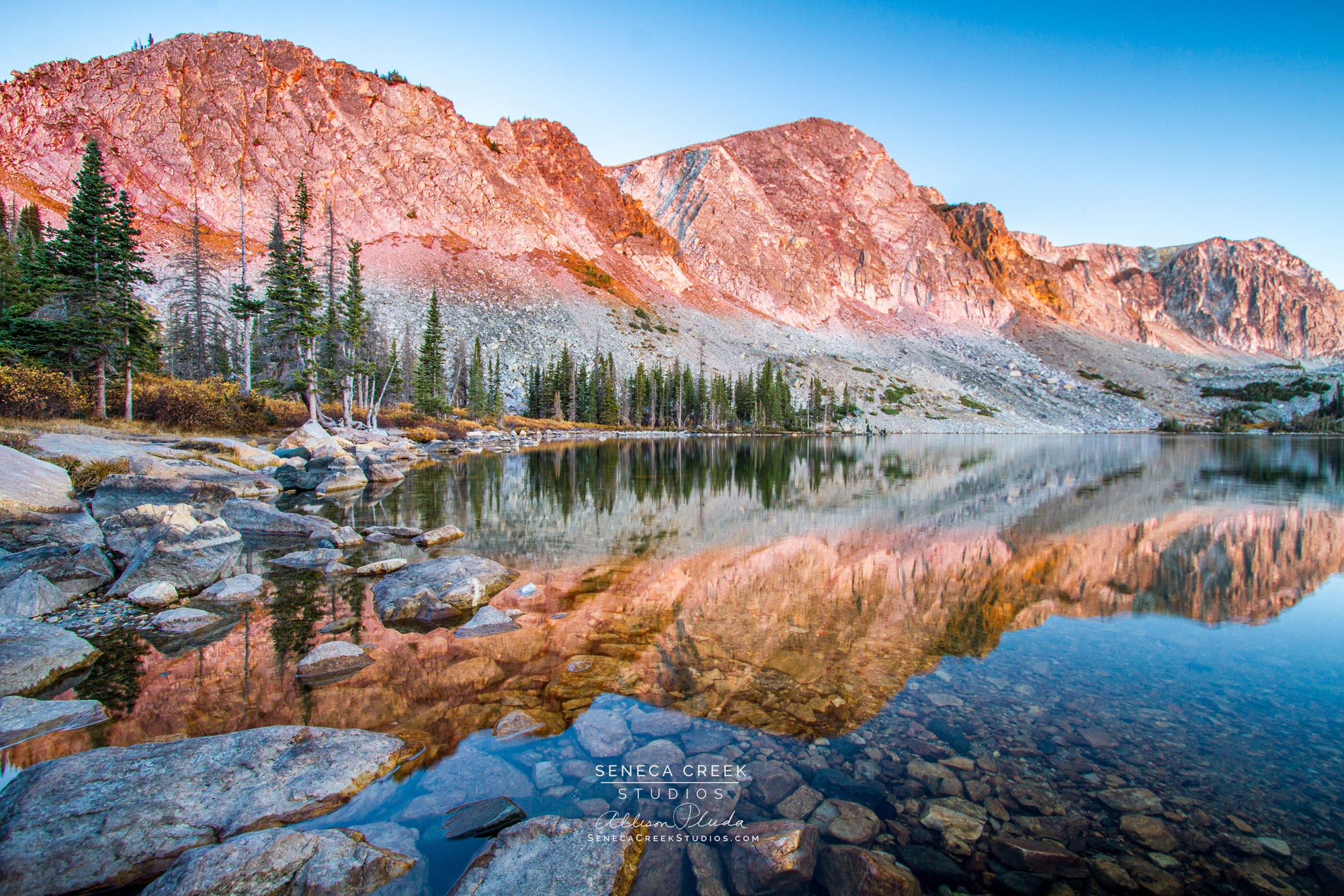 "Alpenglow at Sunrise on a Rocky Mountain Alpine Lake" Fine Art Photography Print - Seneca Creek Studios