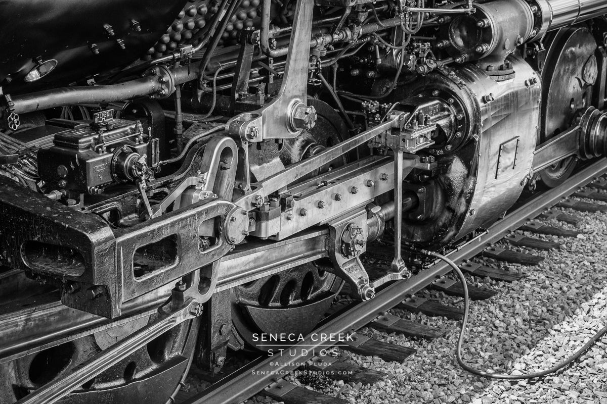Greasing The Wheels of Union Pacific Big Boy No. 4014 Steam Locomotive in Wyoming Black and White - Seneca Creek Studios