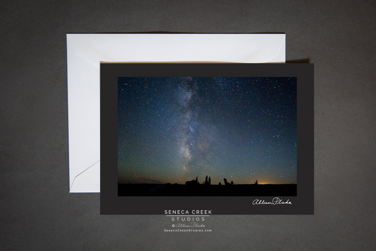 "The Milky Way and the Glow of Laramie, Wyoming at Night" Photo Art Greeting Card - Seneca Creek Studios