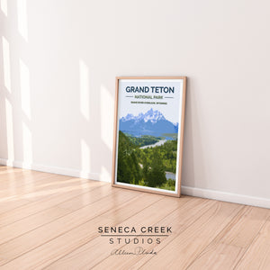 “Grand Teton National Park, Snake River Overlook” 12x18 High Quality Vintage Poster Art Print - Original Artwork