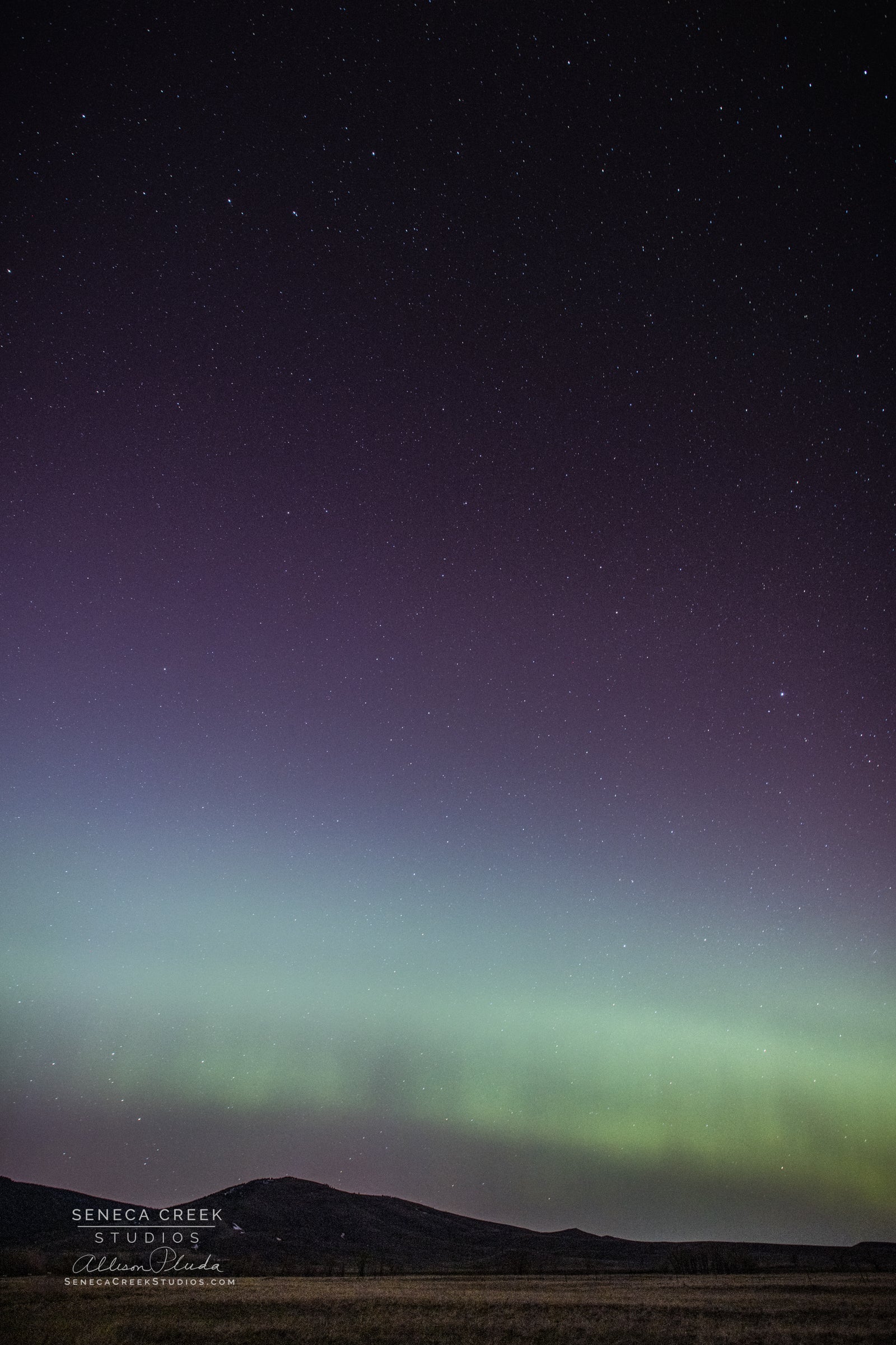"Green Band of Northern Lights and Aurora Borealis from outside Laramie, Wyoming on the High Plains Prairie" Fine Art Photography Print
