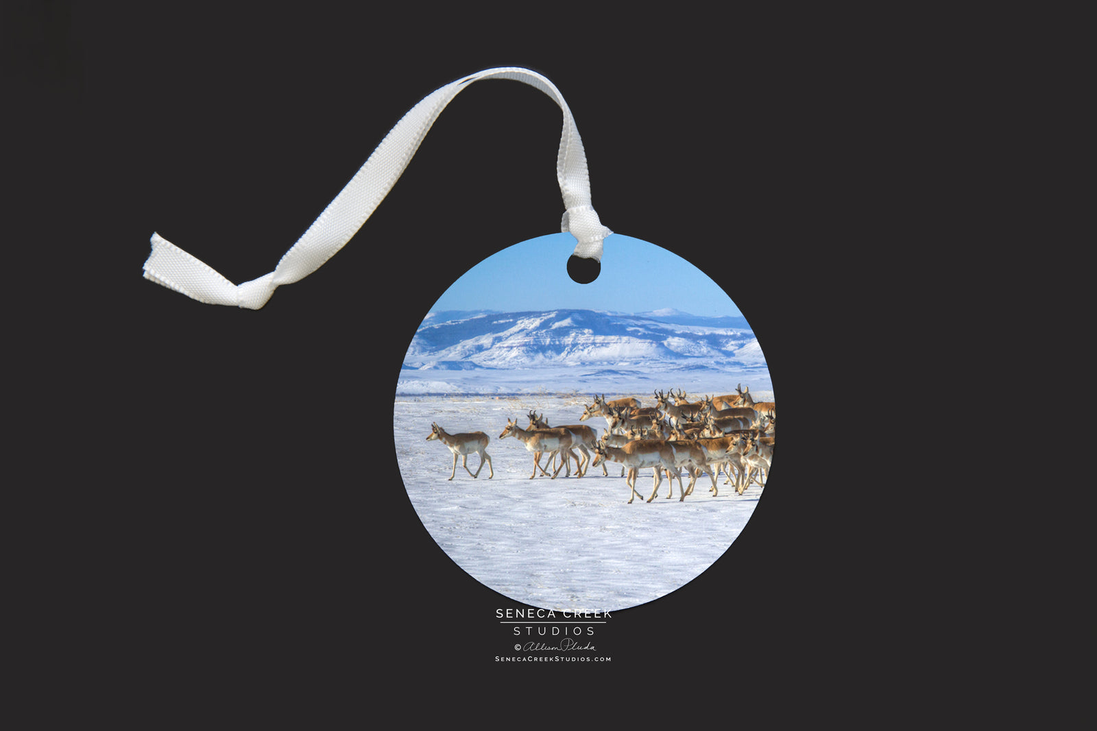 "Winter Herd of Pronghorn Antelope” Fine Art Metal Print Ornaments - Seneca Creek Studios