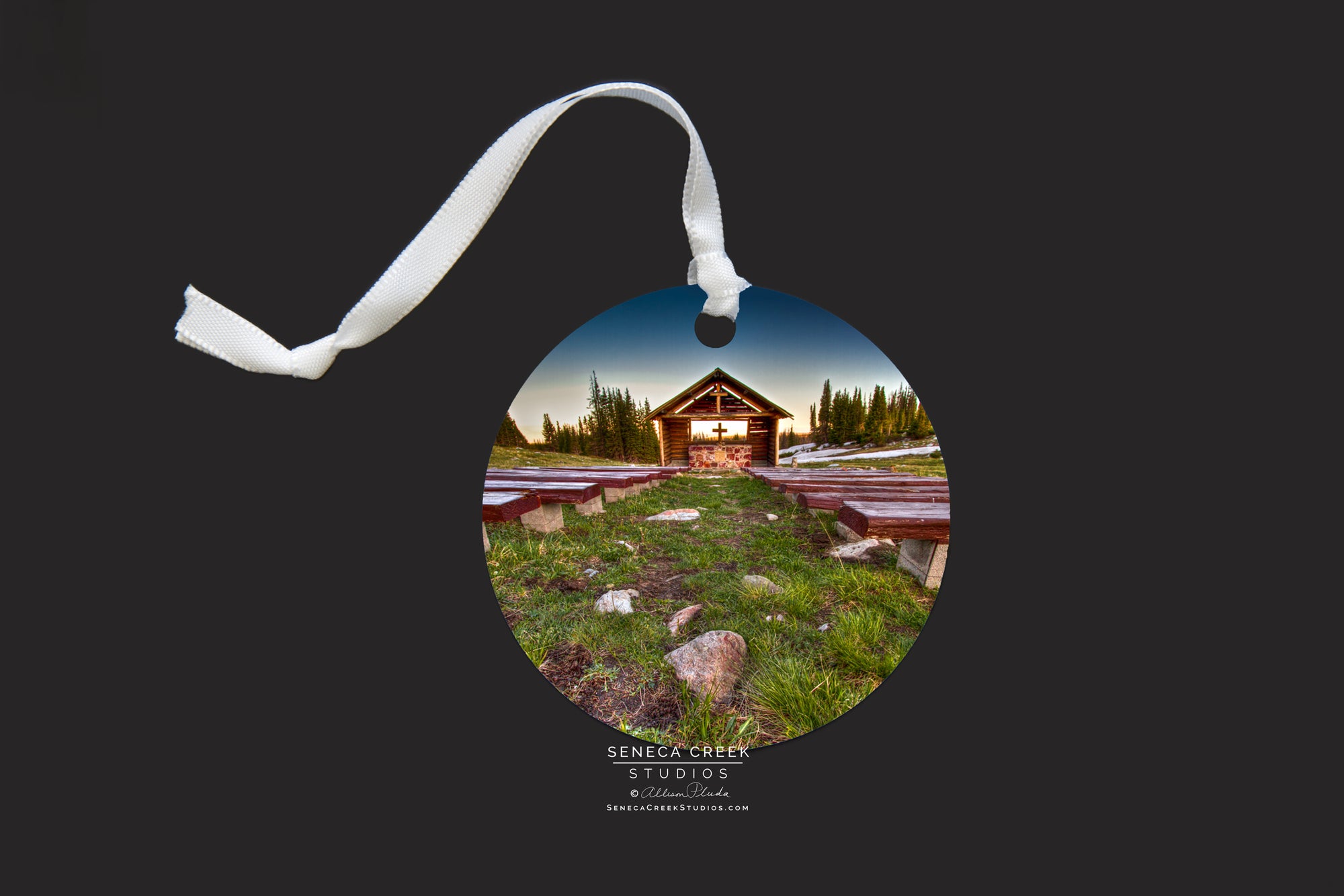 "Wyoming Mountain Chapel” Fine Art Metal Print Ornaments