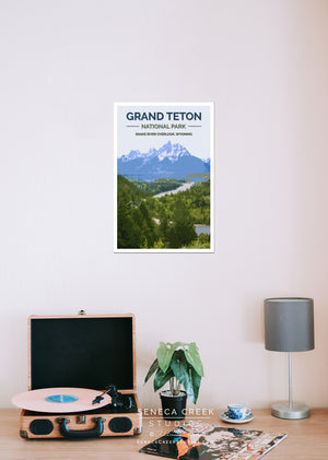 “Grand Teton National Park, Snake River Overlook” 12x18 High Quality Vintage Poster Art Print - Original Artwork