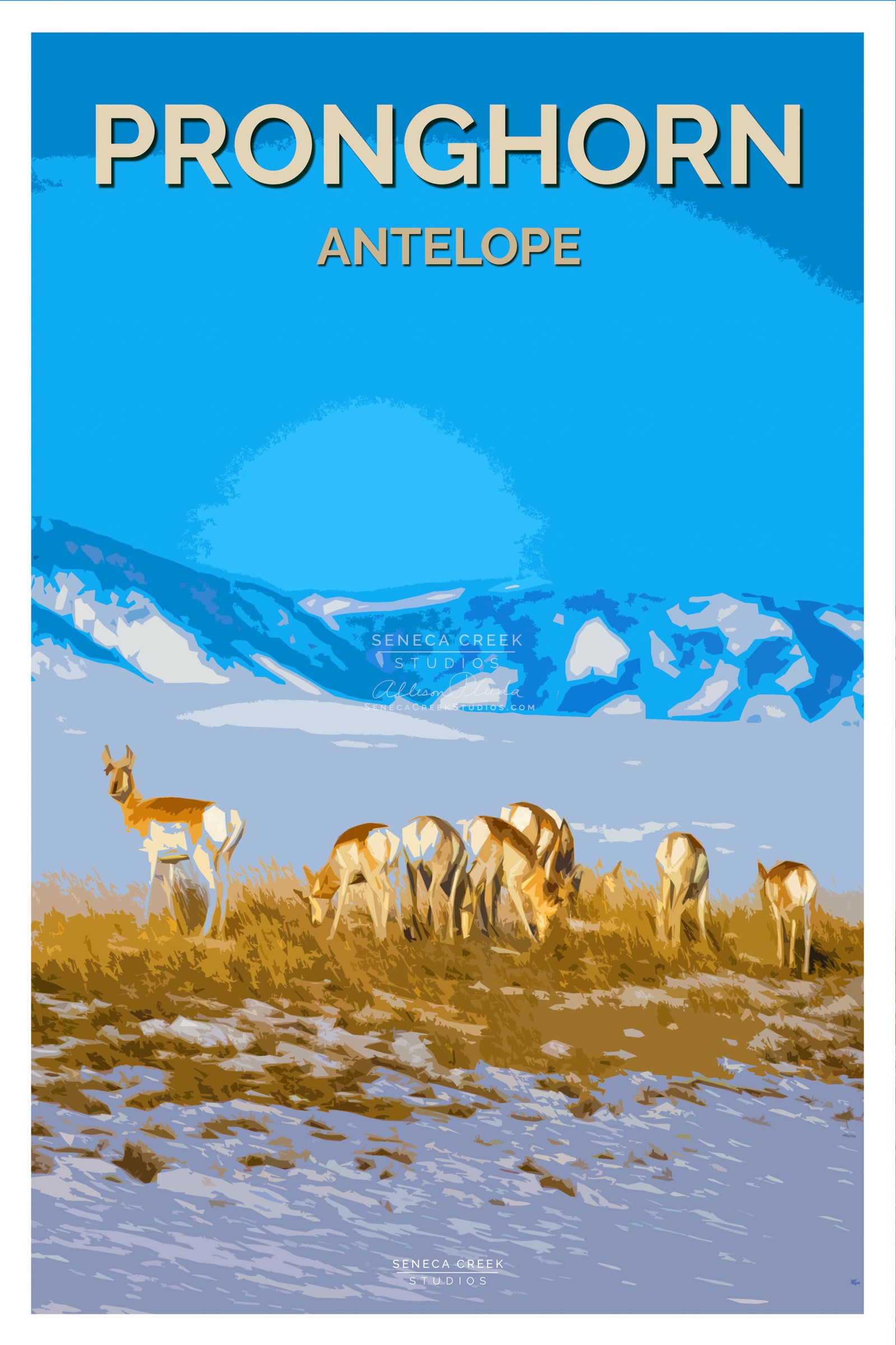 “Pronghorn Antelope” 12x18 High Quality Vintage Poster Art Print - Original Artwork