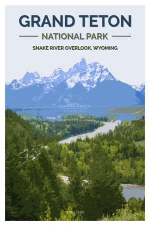 Seneca-Creek-Studios-230910-Grand Teton National Park Poster Snake RIver Overlook Wyoming 12x18 Jackson Wyoming Original Artwork Seneca Creek Studios Allison Pluda Vintage WPA Travel Poster-2-1