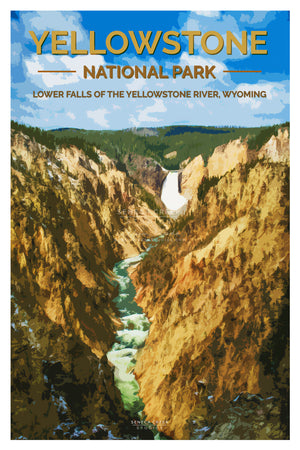 Seneca-Creek-Studios-230910-Yellowstone National Park Poster Lower Falls Yellowstone River Wyoming 12x18 Jackson Wyoming Original Artwork Seneca Creek Studios Allison Pluda Vintage WPA Travel Poster-1