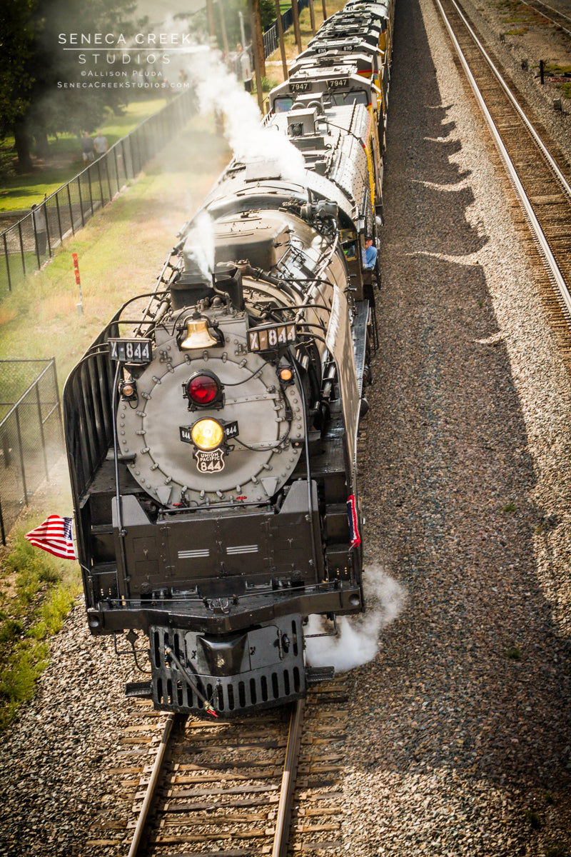 "The Living Legend 844 Steam Train Coming into Town, Laramie, Wyoming" Fine Art Photography Print - Seneca Creek Studios