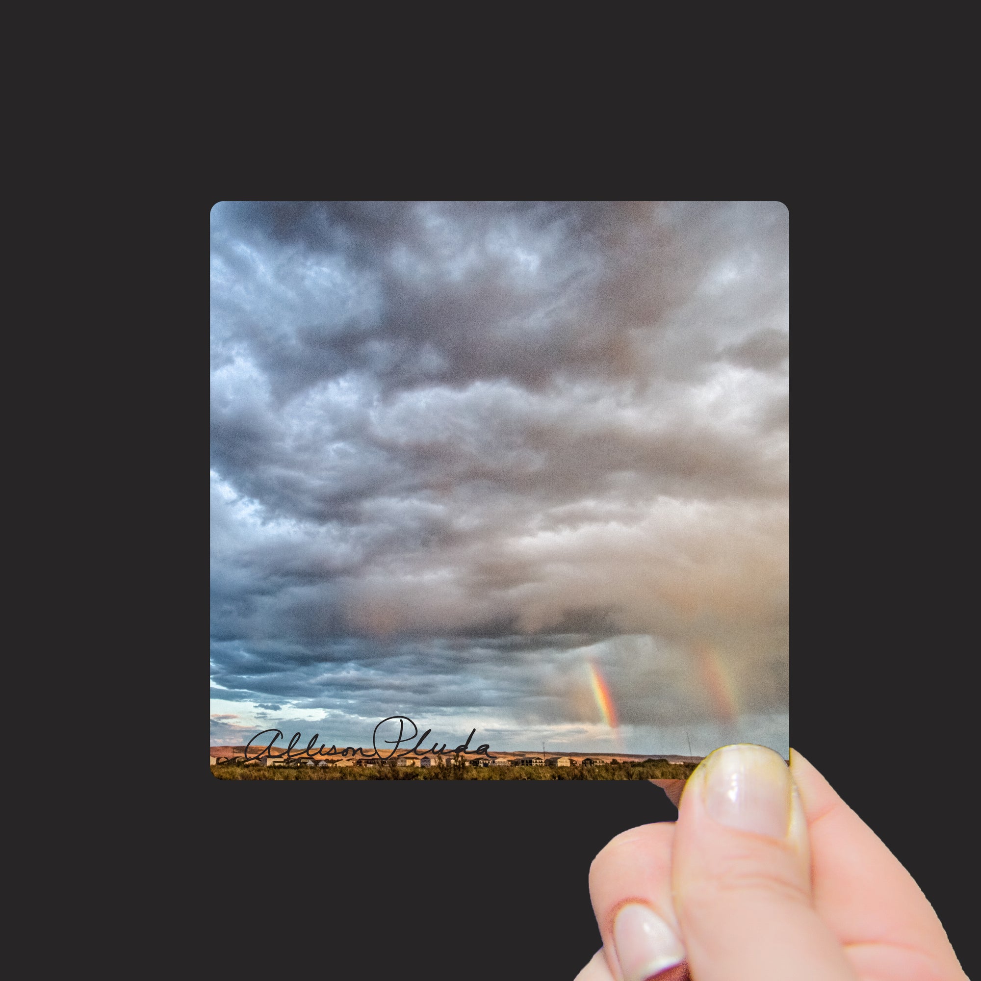 "Big Stormy Sunset Sky and Double Rainbow over the mountains from Laramie, Wyoming" Mini Metal Print - Seneca Creek Studios