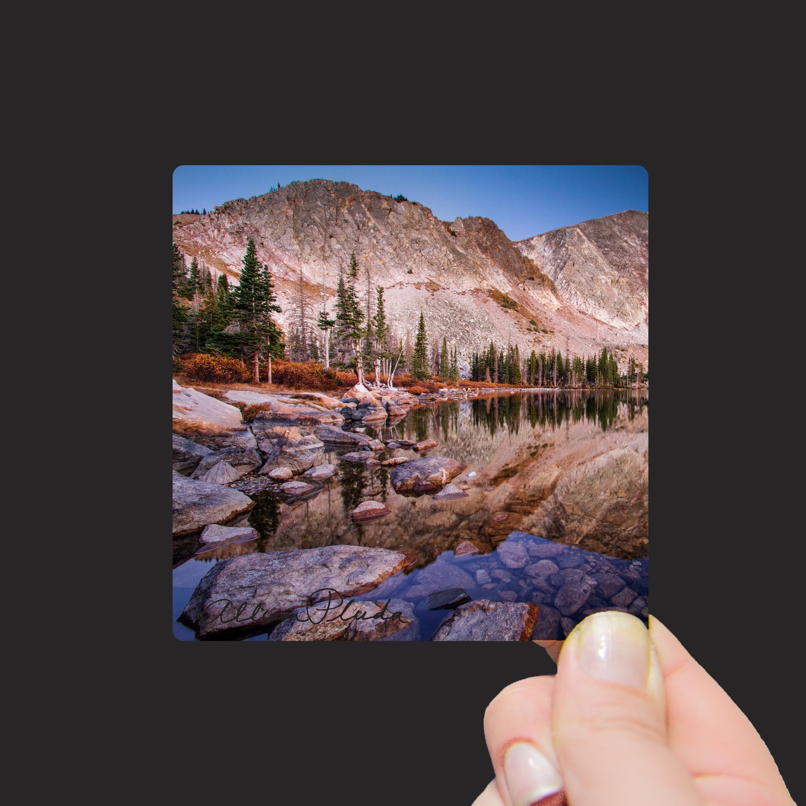 "Pre-Dawn Light on the Snowy Range Mountains reflected into Lake Marie, Wyoming" Mini Metal Print - Seneca Creek Studios