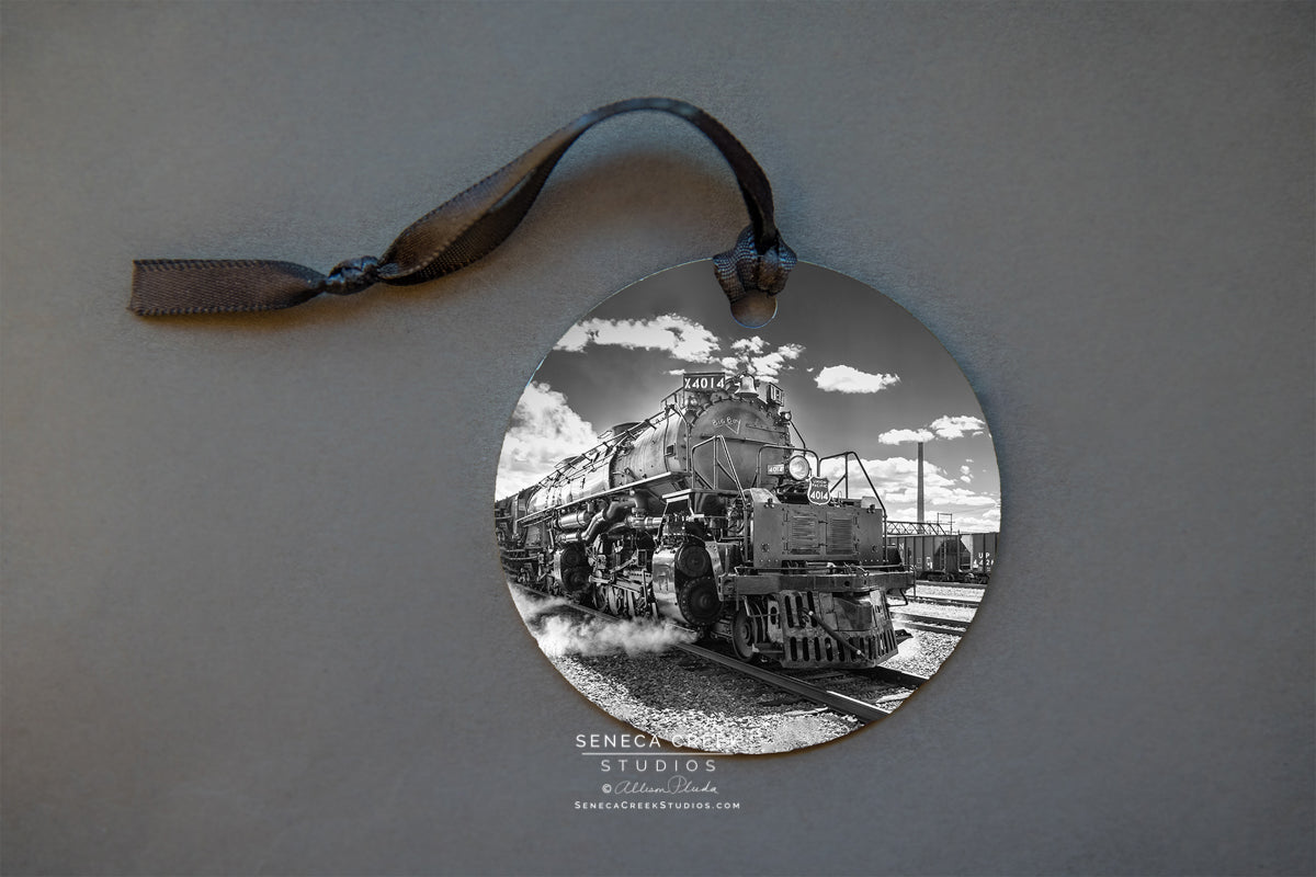 "Big Boy Steam Engine Train” Fine Art Metal Print Ornaments - Seneca Creek Studios