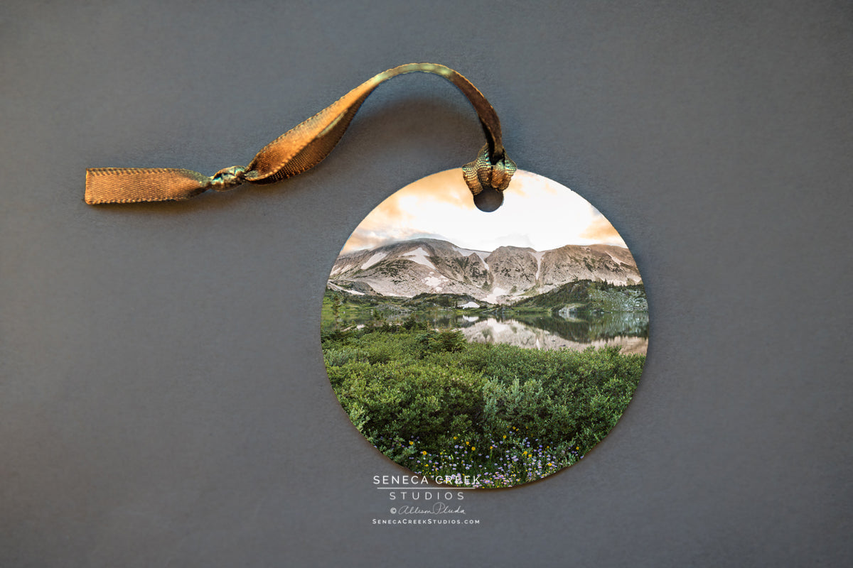 "Snowy Range Mountains” Fine Art Metal Print Ornaments - Seneca Creek Studios