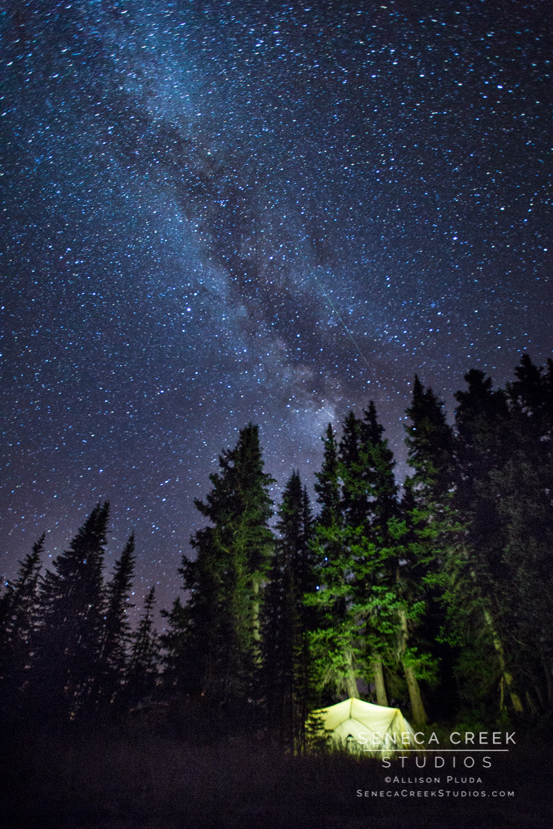 "Tent Under the Stars for the Perseid Meteor Shower in the Mountains of Wyoming" Fine Art Photographic Print - Seneca Creek Studios