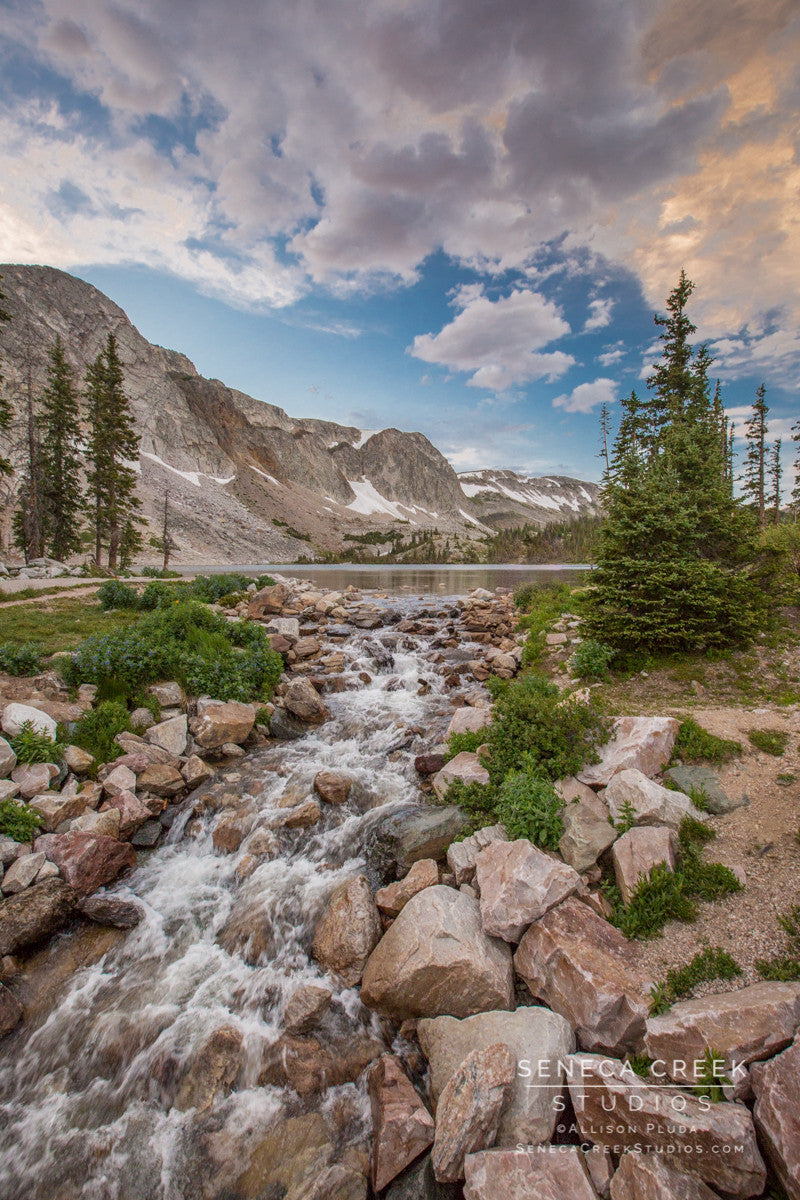 "Rocky Mountains Waterfall Sunset, Wyoming" Fine Art Photographic Print - Seneca Creek Studios