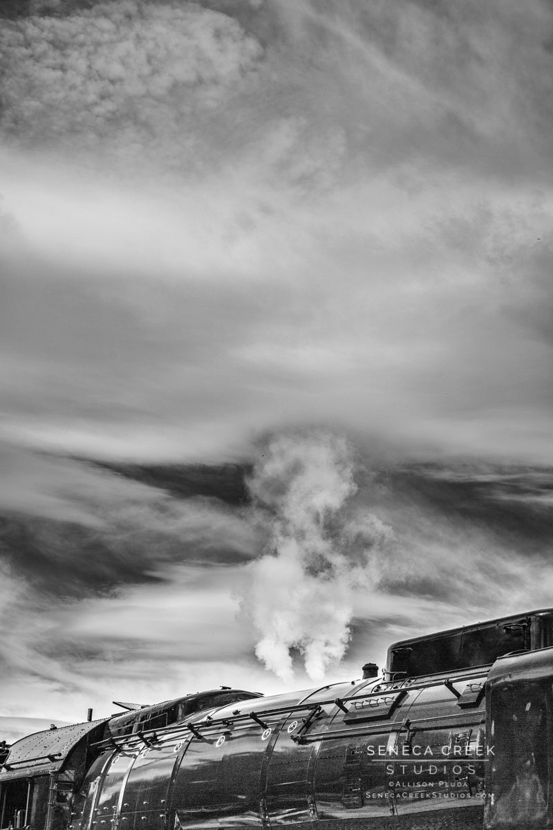 "The Living Legend 844 Steam Train Black and White, Laramie, Wyoming" Fine Art Photography Print - Seneca Creek Studios