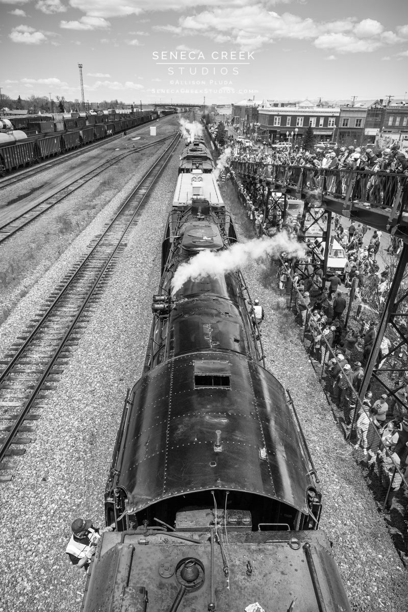 Big Boy No. 4014 and The Living Legend No. 844 Steam Locomotive Trains in Laramie, Wyoming Black and White - Seneca Creek Studios