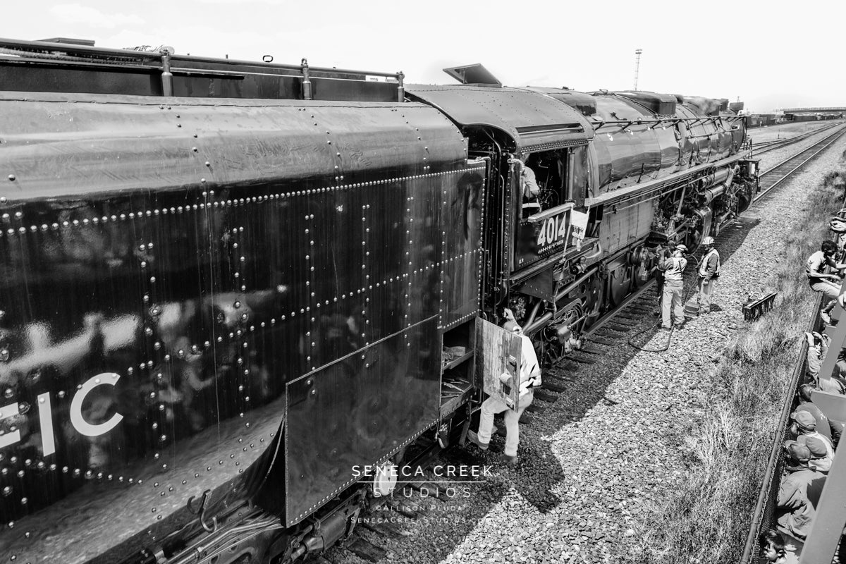 Union Pacific Big Boy No. 4014 Steam Locomotive Train Wyoming Engineers and Workers Black and White - Seneca Creek Studios