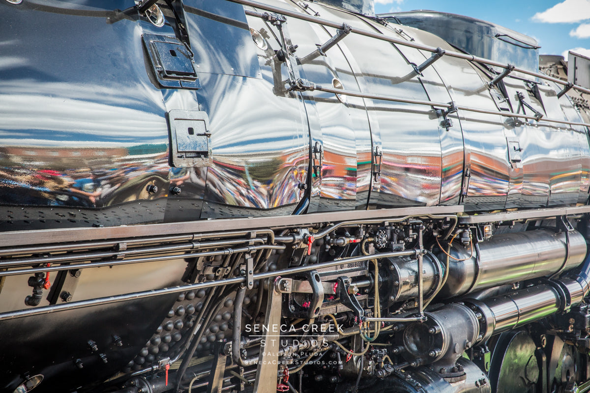 Downtown Laramie, Wyoming Reflected in Union Pacific Big Boy No. 4014 Steam Locomotive - Seneca Creek Studios