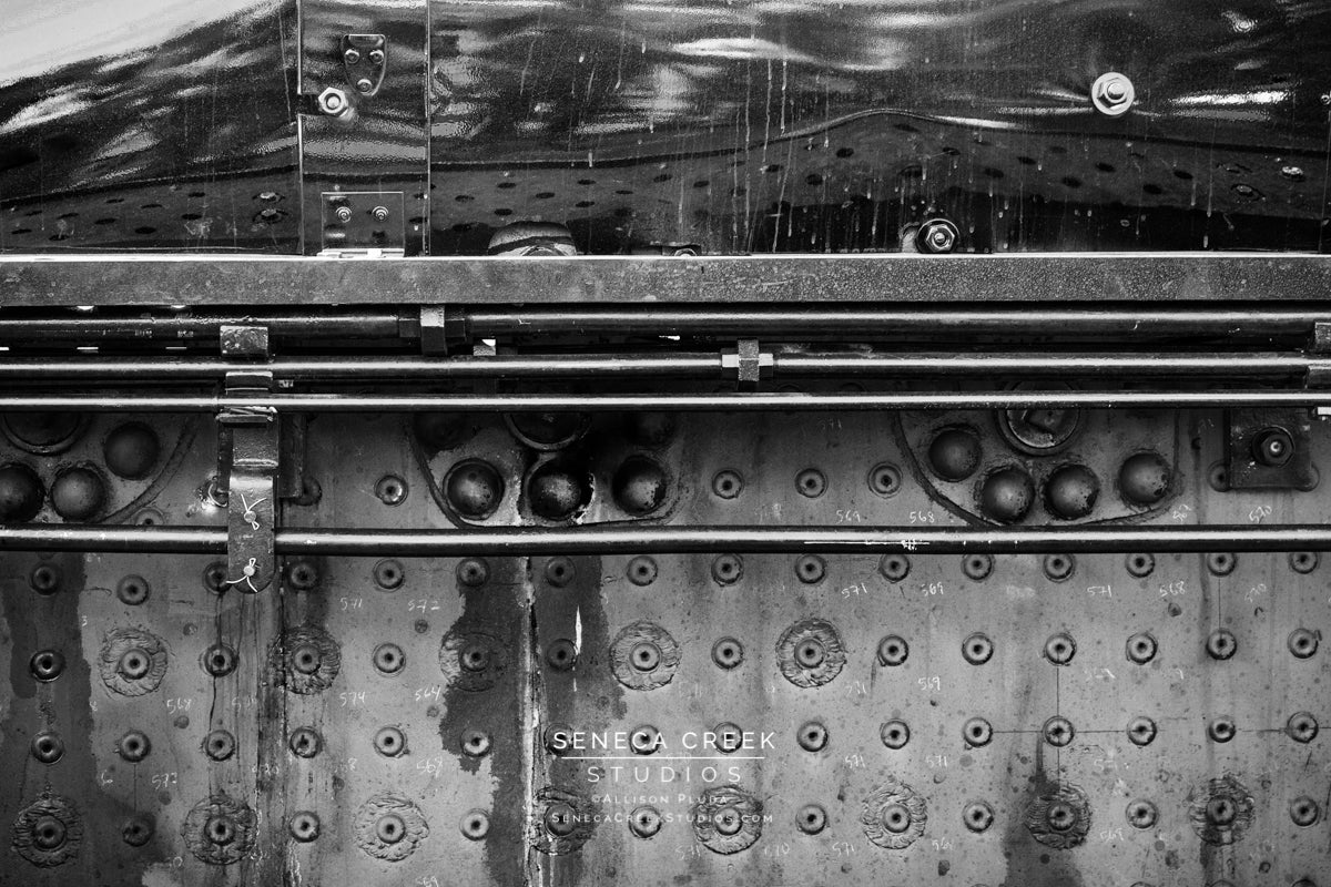 Bolts and Lines in Union Pacific Big Boy No. 4014 Steam Locomotive Black and White - Seneca Creek Studios
