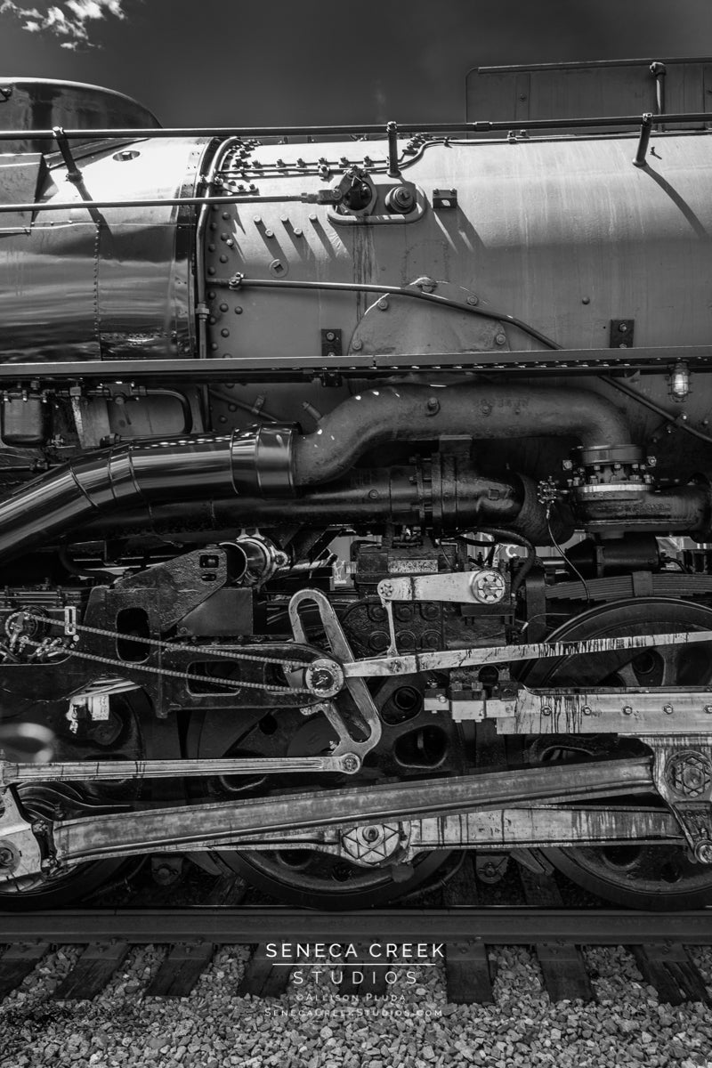 Wheels and Tracks of Union Pacific Big Boy No. 4014 Steam Locomotive Train Black and White - Seneca Creek Studios