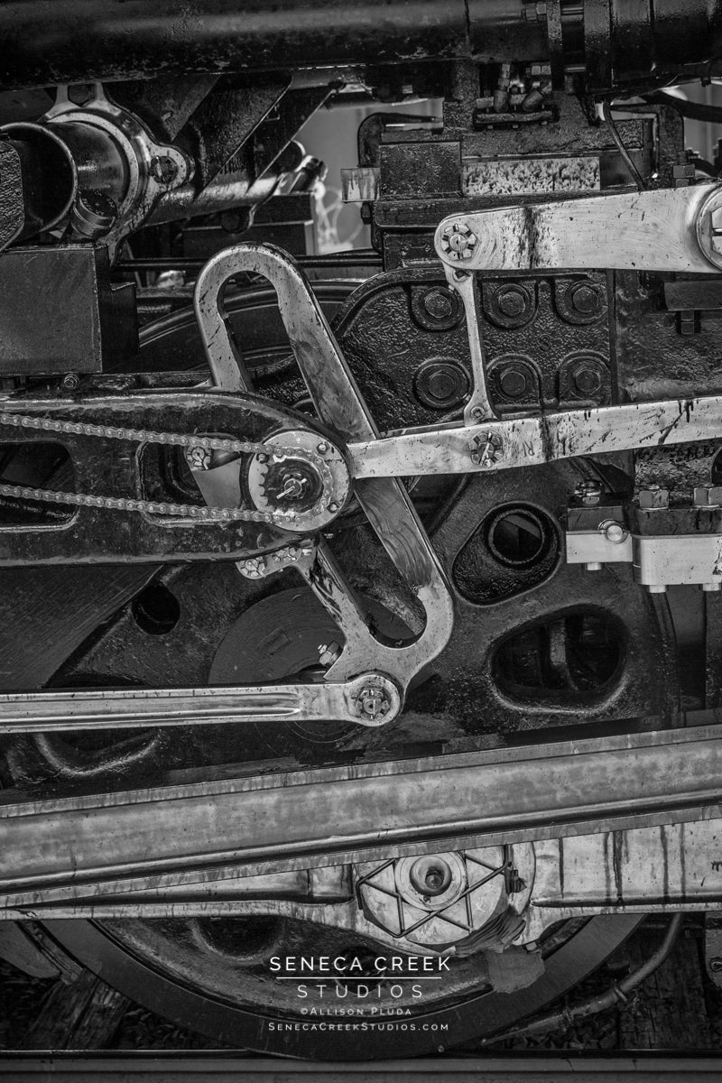 Wheels of The Largest Steam Locomotive Train in the World UP Big Boy No. 4014 Black and White - Seneca Creek Studios
