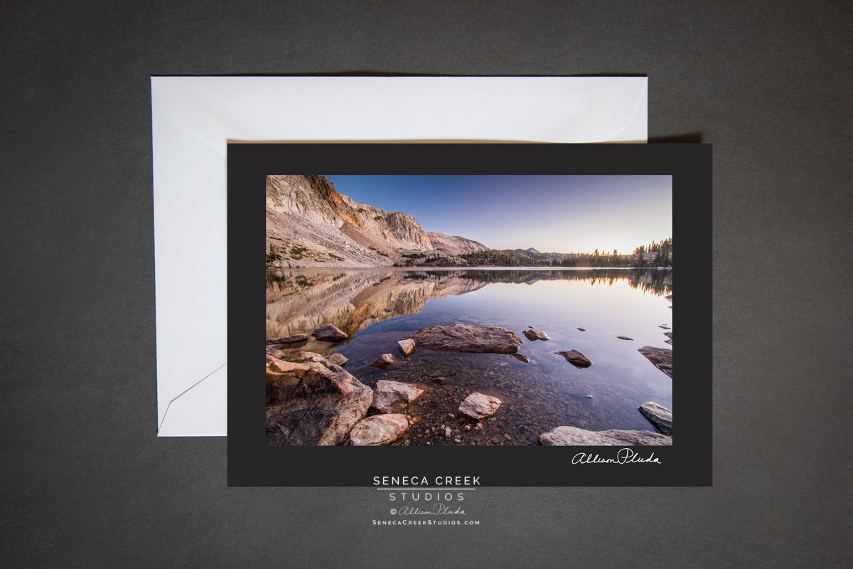 "Wyoming Mountain Sunrise Lake Reflections" Photo Art Greeting Card - Seneca Creek Studios